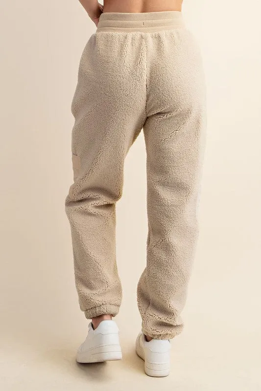 MICRO SHERPA CARGO SWEATPANTS - BLACK OR TAUPE