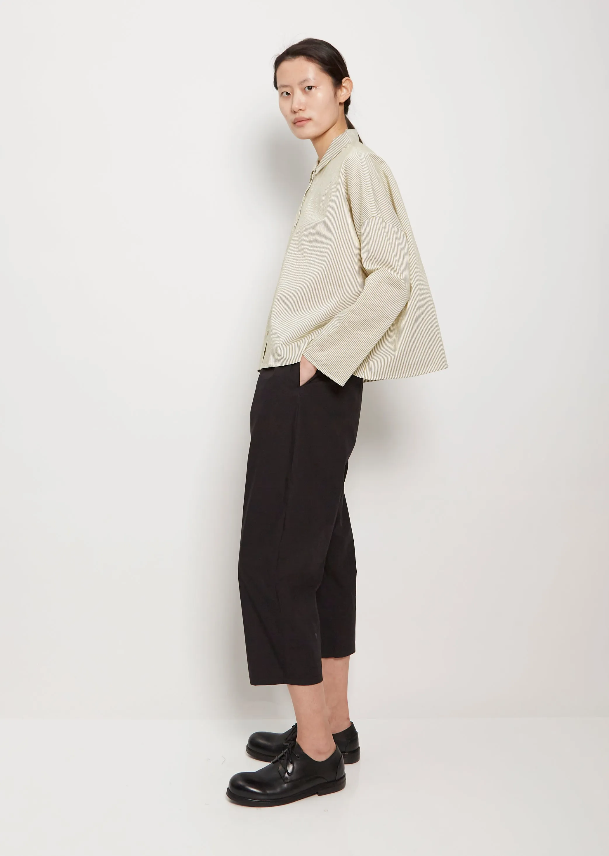 Mini Collar Cotton Silk Boxy Shirt