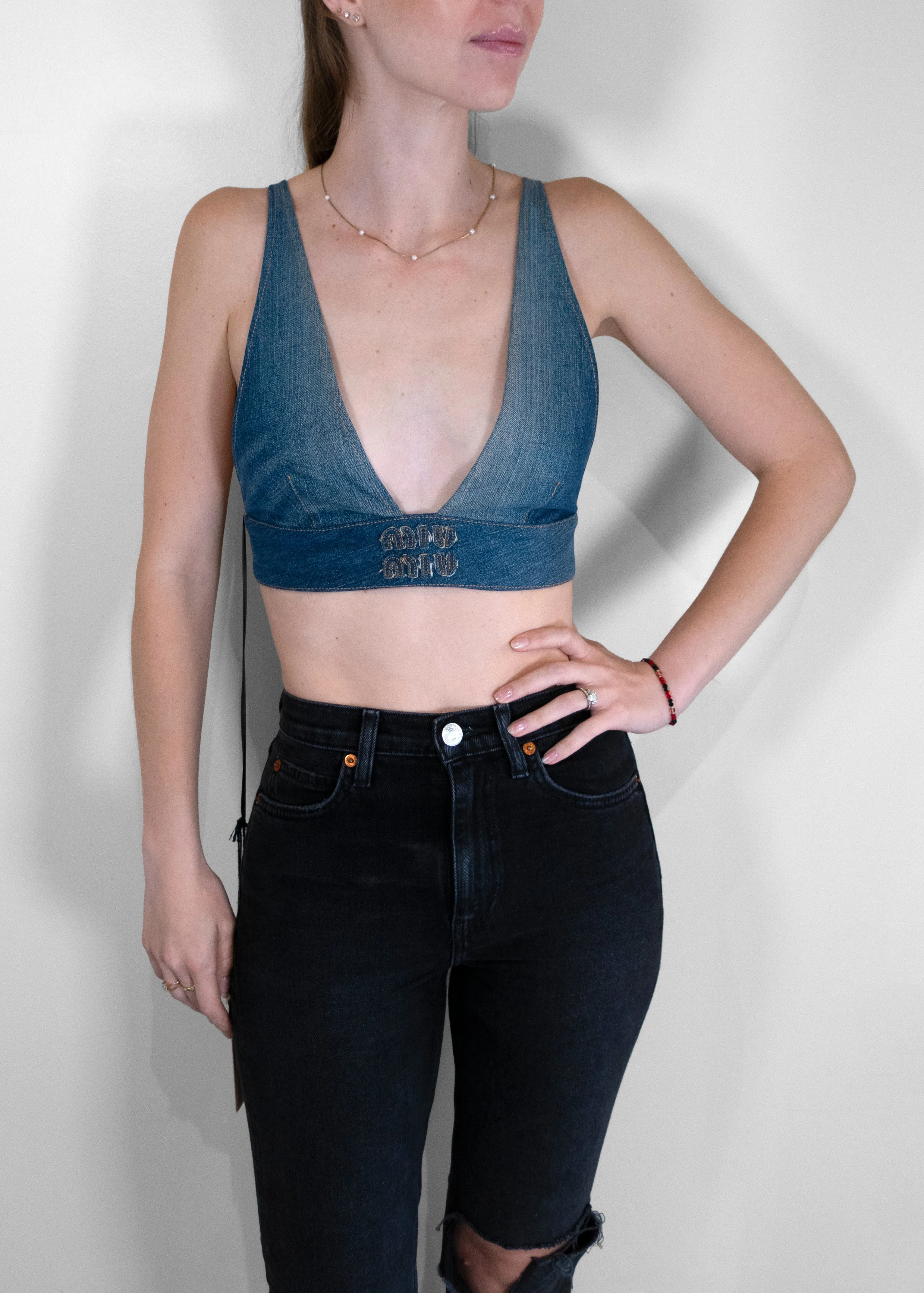 Miu Miu Cropped Denim Tank Top