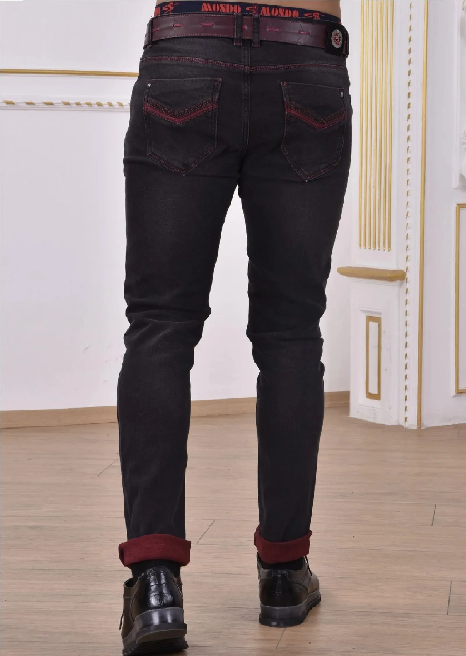 Mondo Vintage Burgundy Slim Straight Jeans