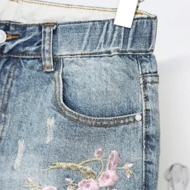 Plus Size Embroidered Ripped Denim Jeans