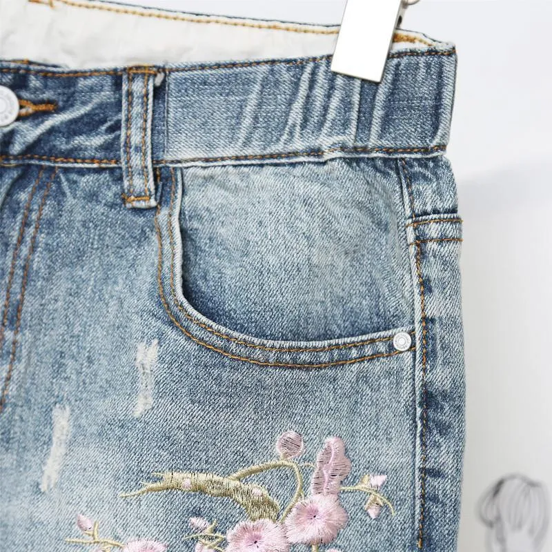 Plus Size Embroidered Ripped Denim Jeans