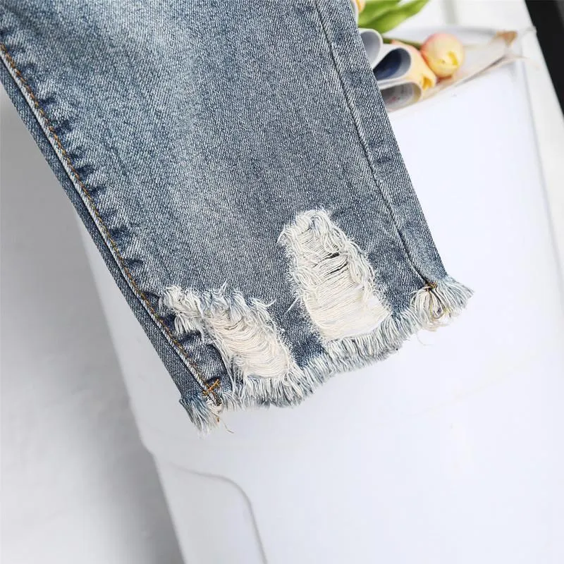 Plus Size Embroidered Ripped Denim Jeans