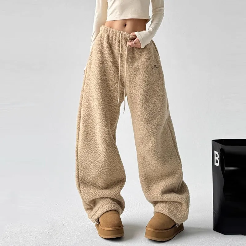 Polar fleece sweatpants women winter high waist casual warm pants