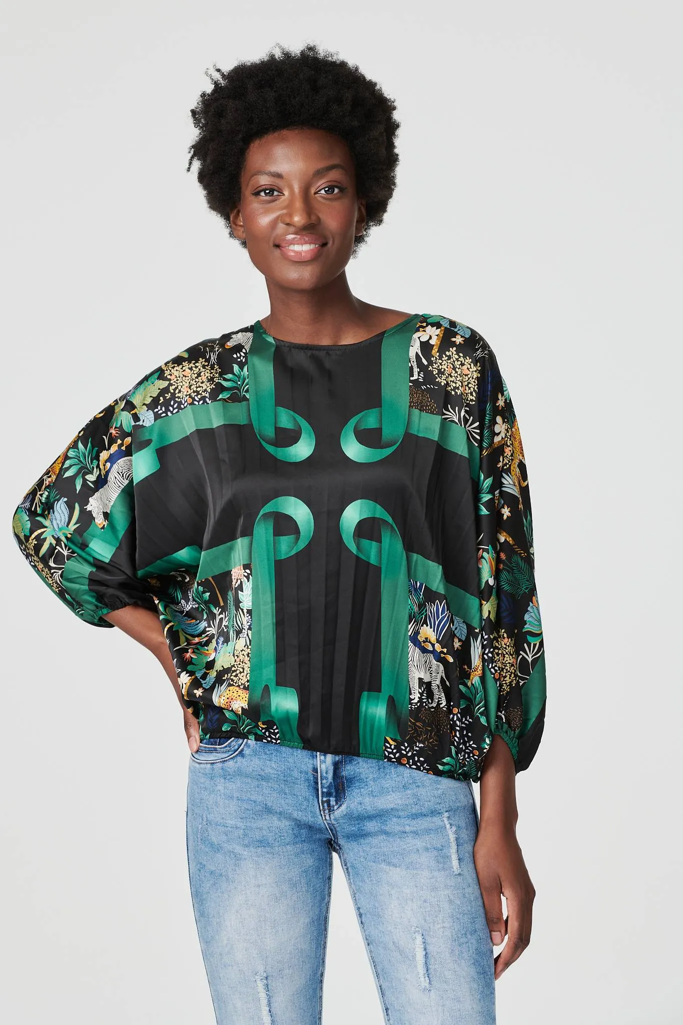 Printed Satin Oversized Blouse