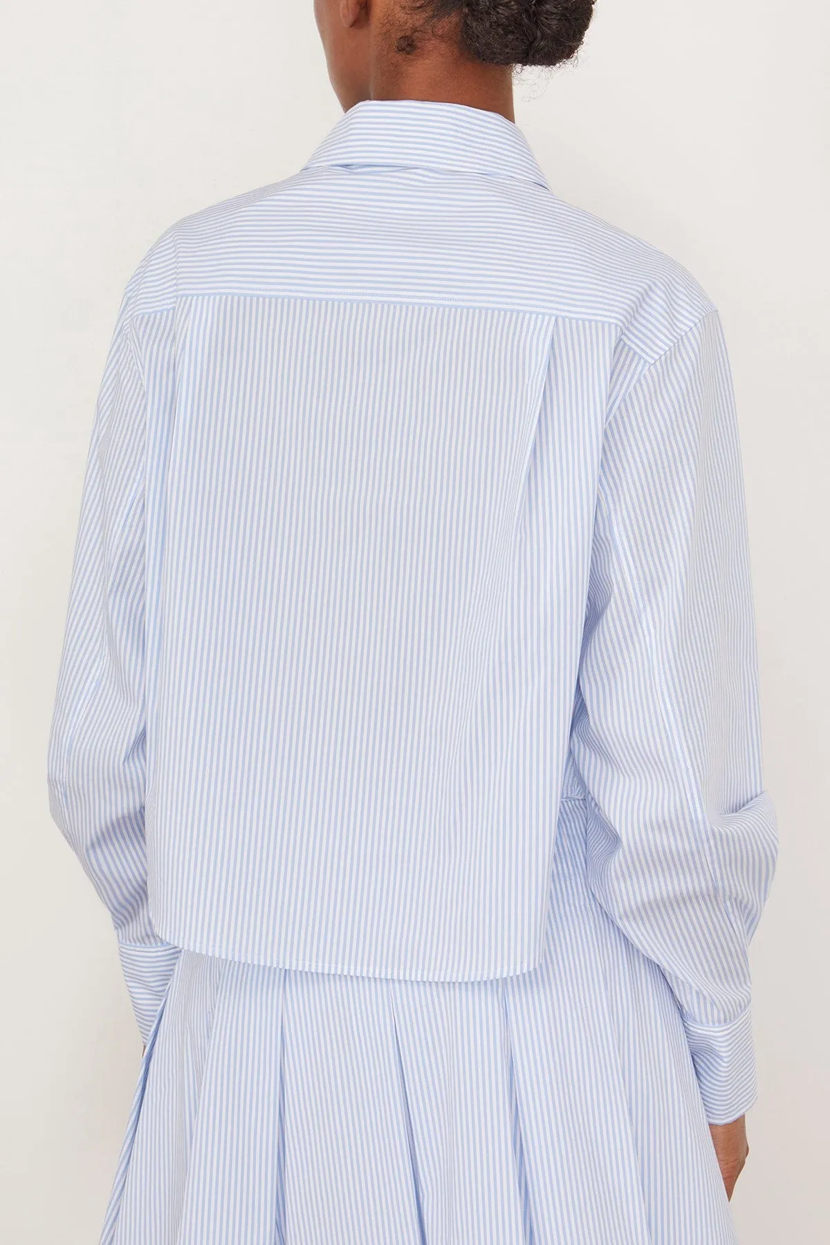 Renata Cropped Button Down Shirt in Classic Blue Stripe