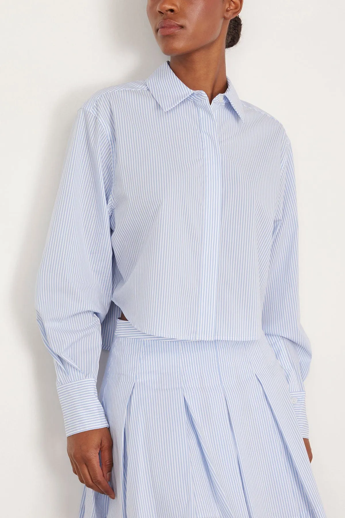 Renata Cropped Button Down Shirt in Classic Blue Stripe