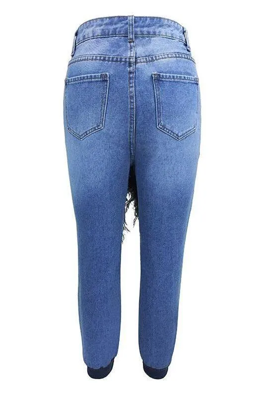 Ripped Lace-up Threaded Jeans