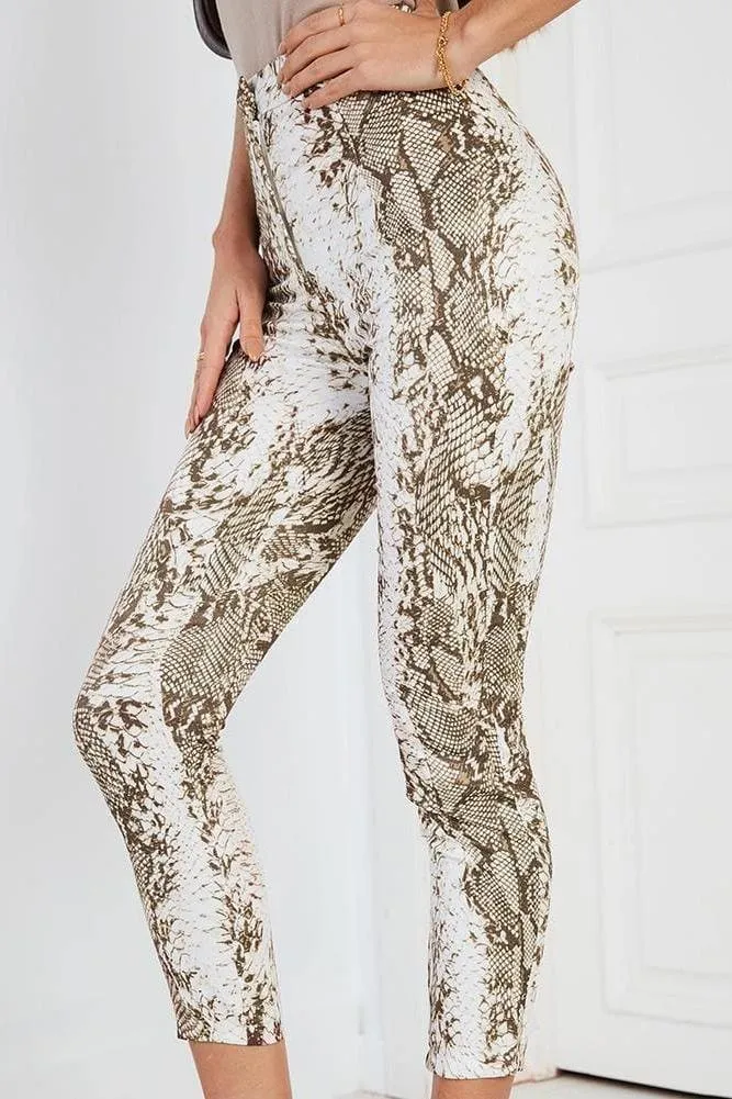 Serpentine Print Casual Cropped Pants