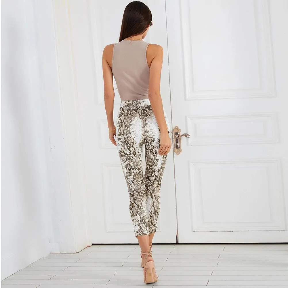 Serpentine Print Casual Cropped Pants