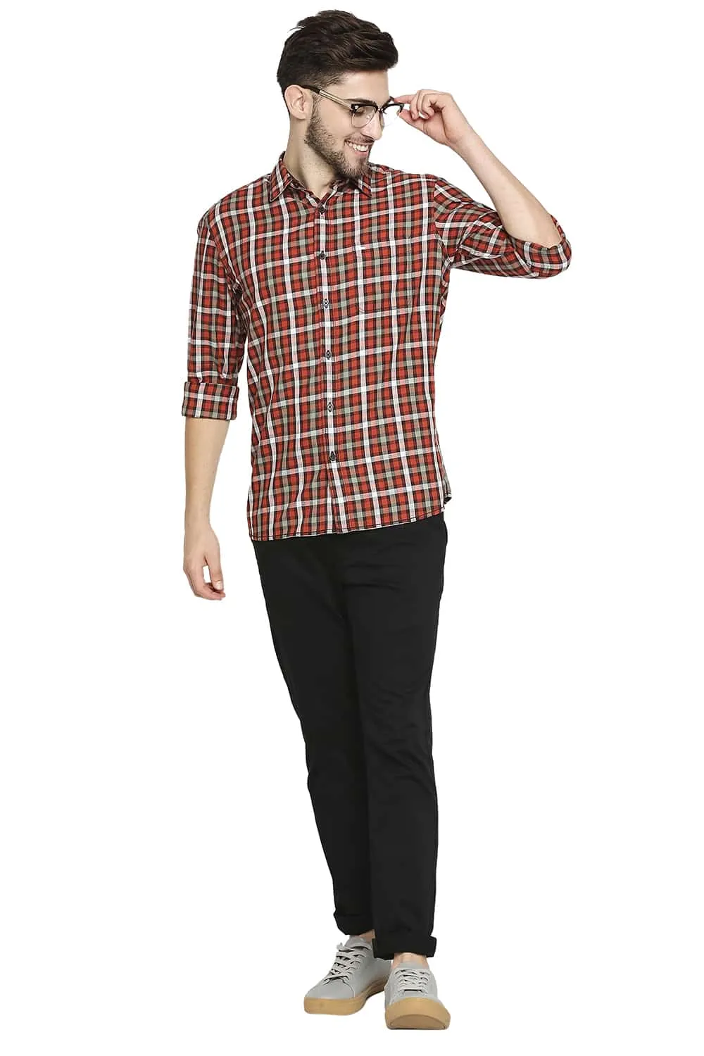 Slim Fit Slub Twill Checks Shirt Shirt