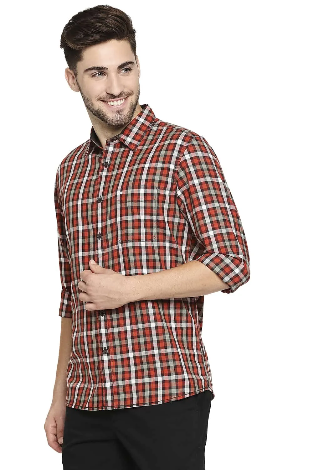 Slim Fit Slub Twill Checks Shirt Shirt