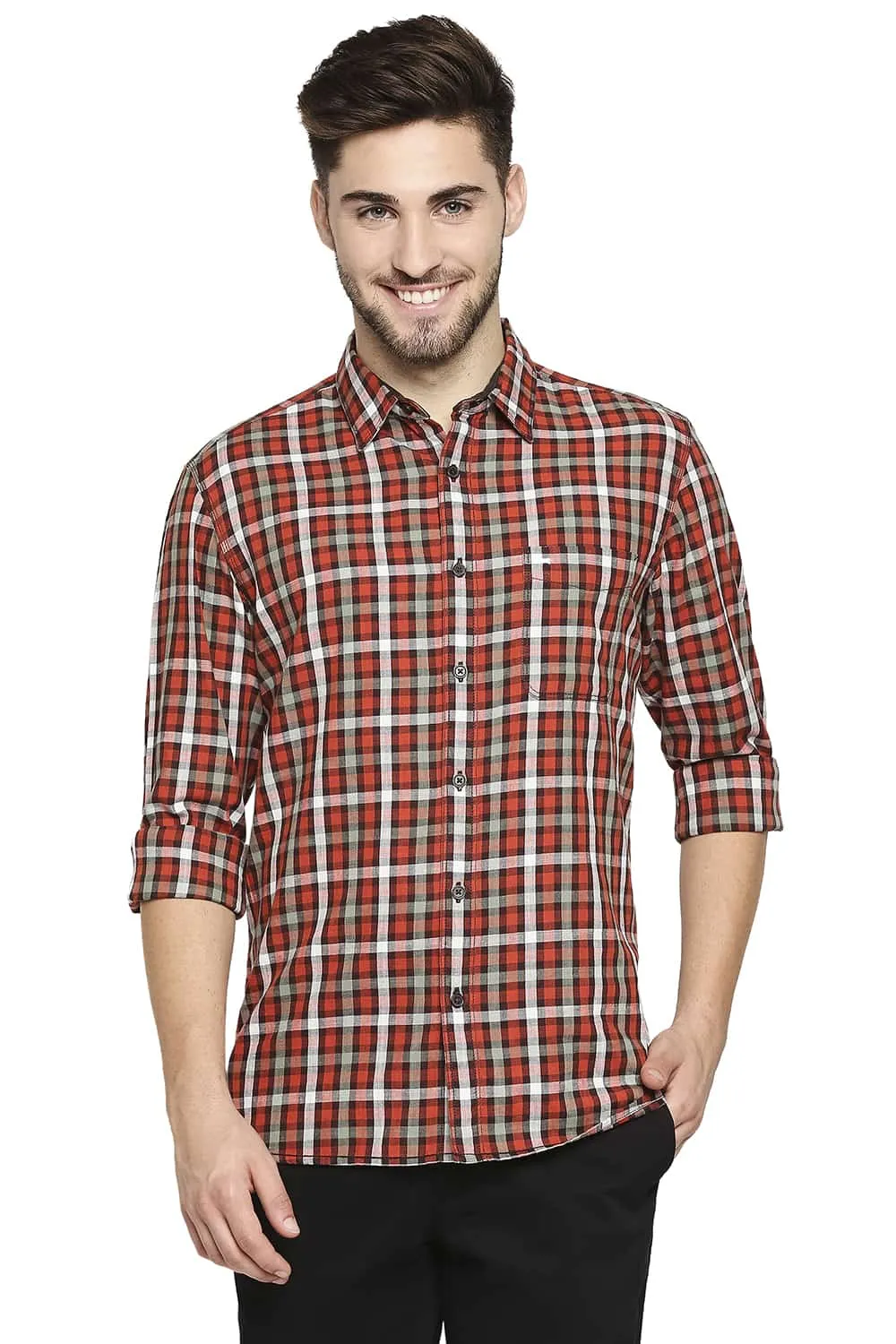 Slim Fit Slub Twill Checks Shirt Shirt