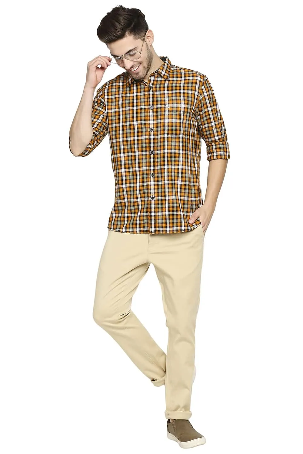 Slim Fit Slub Twill Checks Shirt Shirt