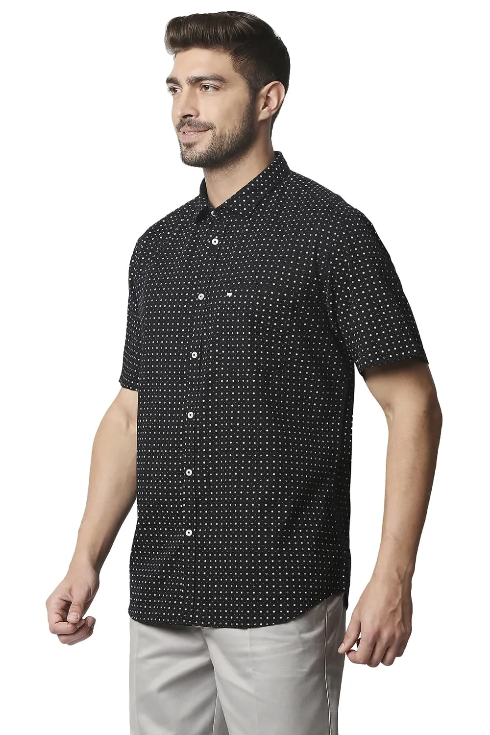 Slim Fit Twill Printed Halfsleeves Shirt