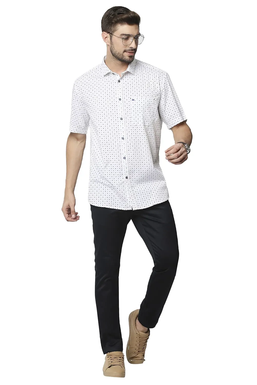 Slim Fit Twill Printed Halfsleeves Shirt