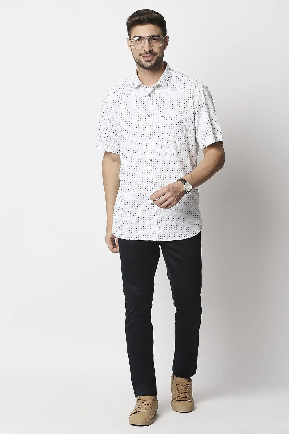 Slim Fit Twill Printed Halfsleeves Shirt