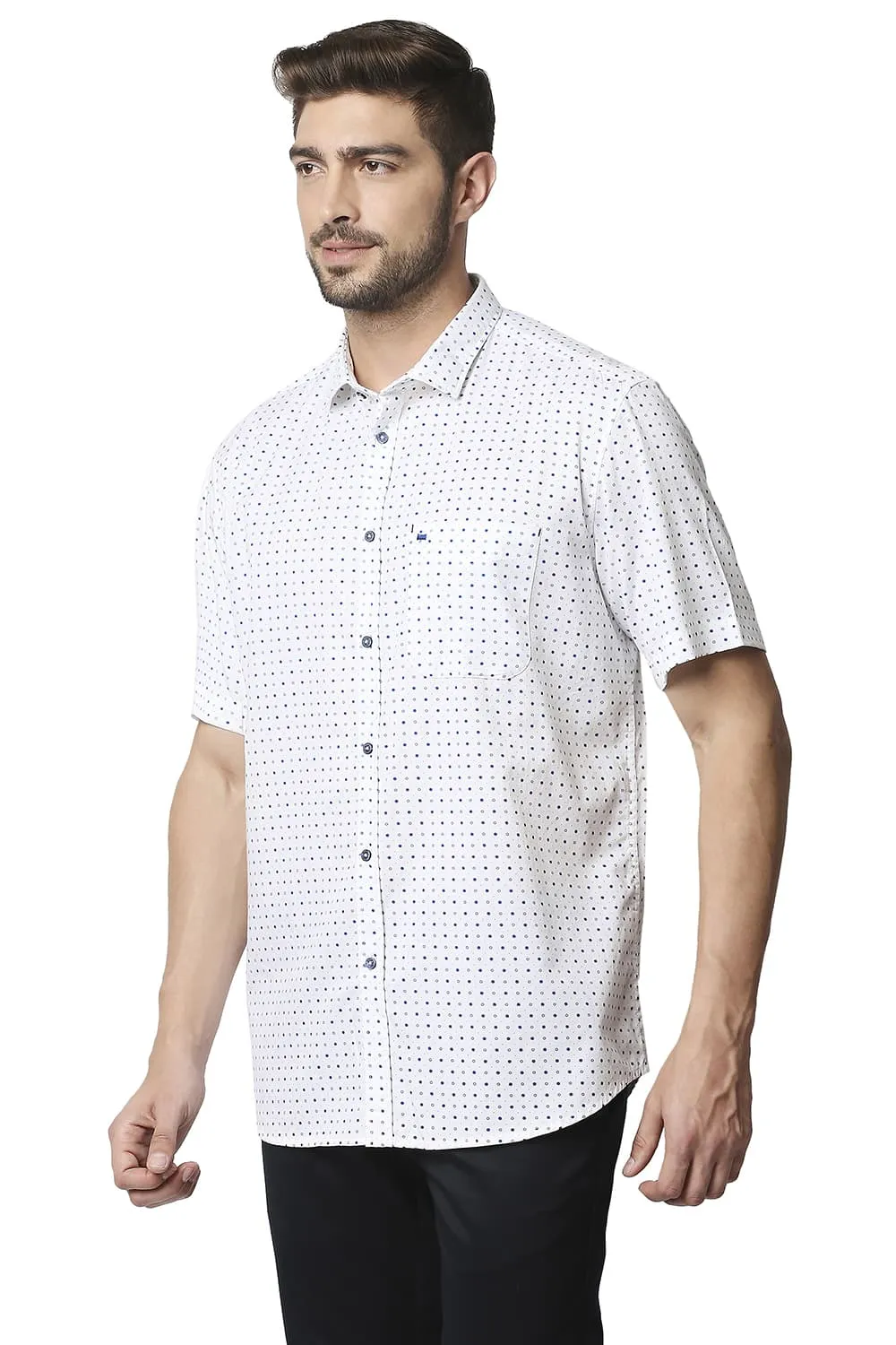 Slim Fit Twill Printed Halfsleeves Shirt