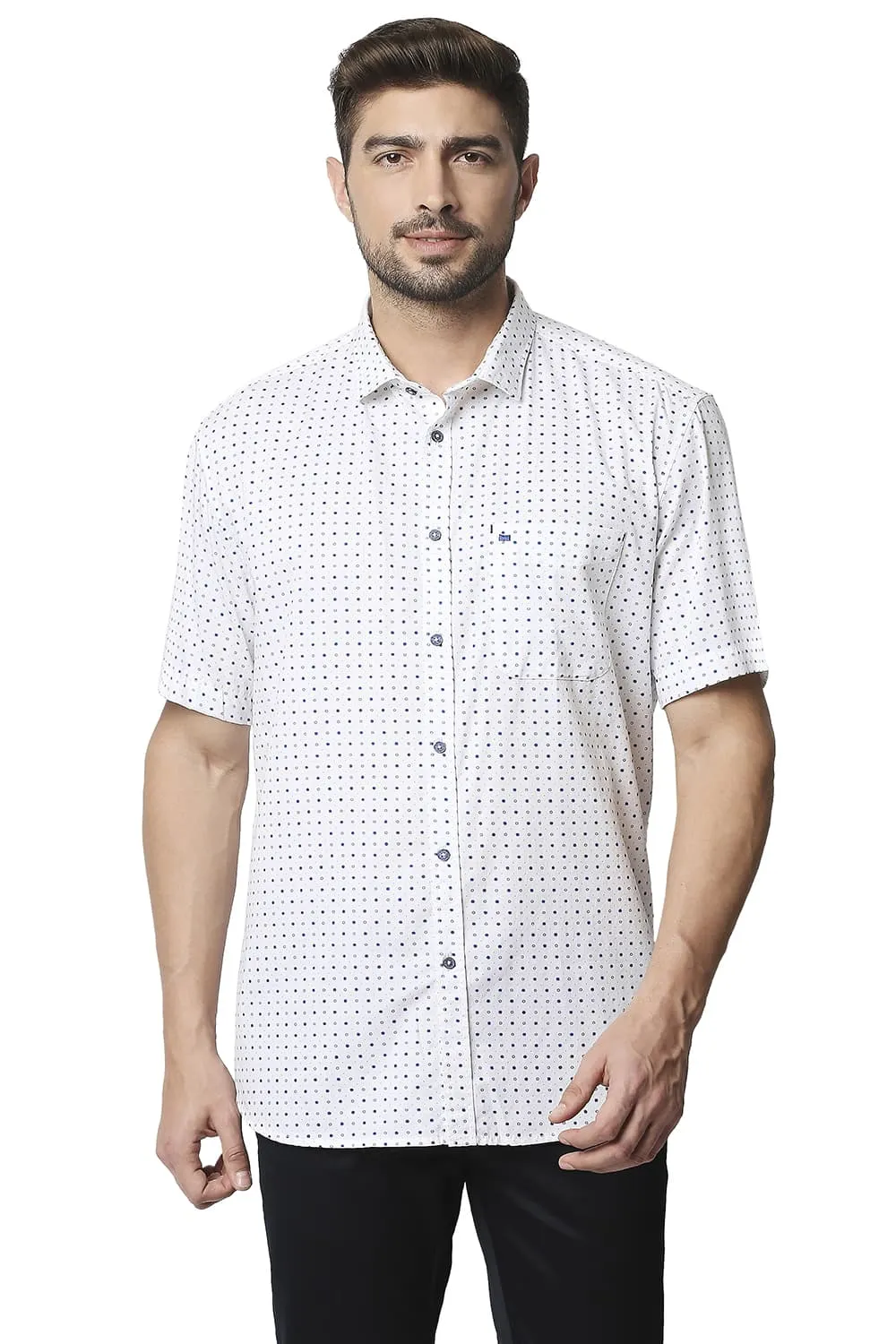 Slim Fit Twill Printed Halfsleeves Shirt