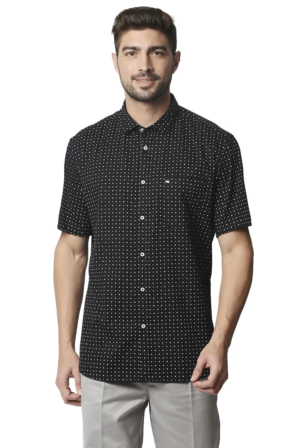 Slim Fit Twill Printed Halfsleeves Shirt