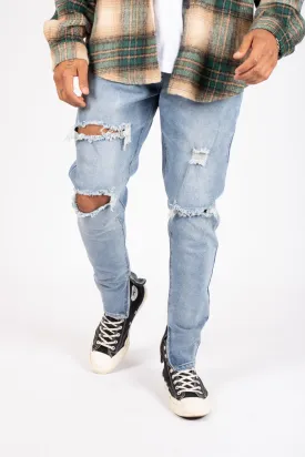 Slim Skinny Jeans with Distressing and Ankle Zips