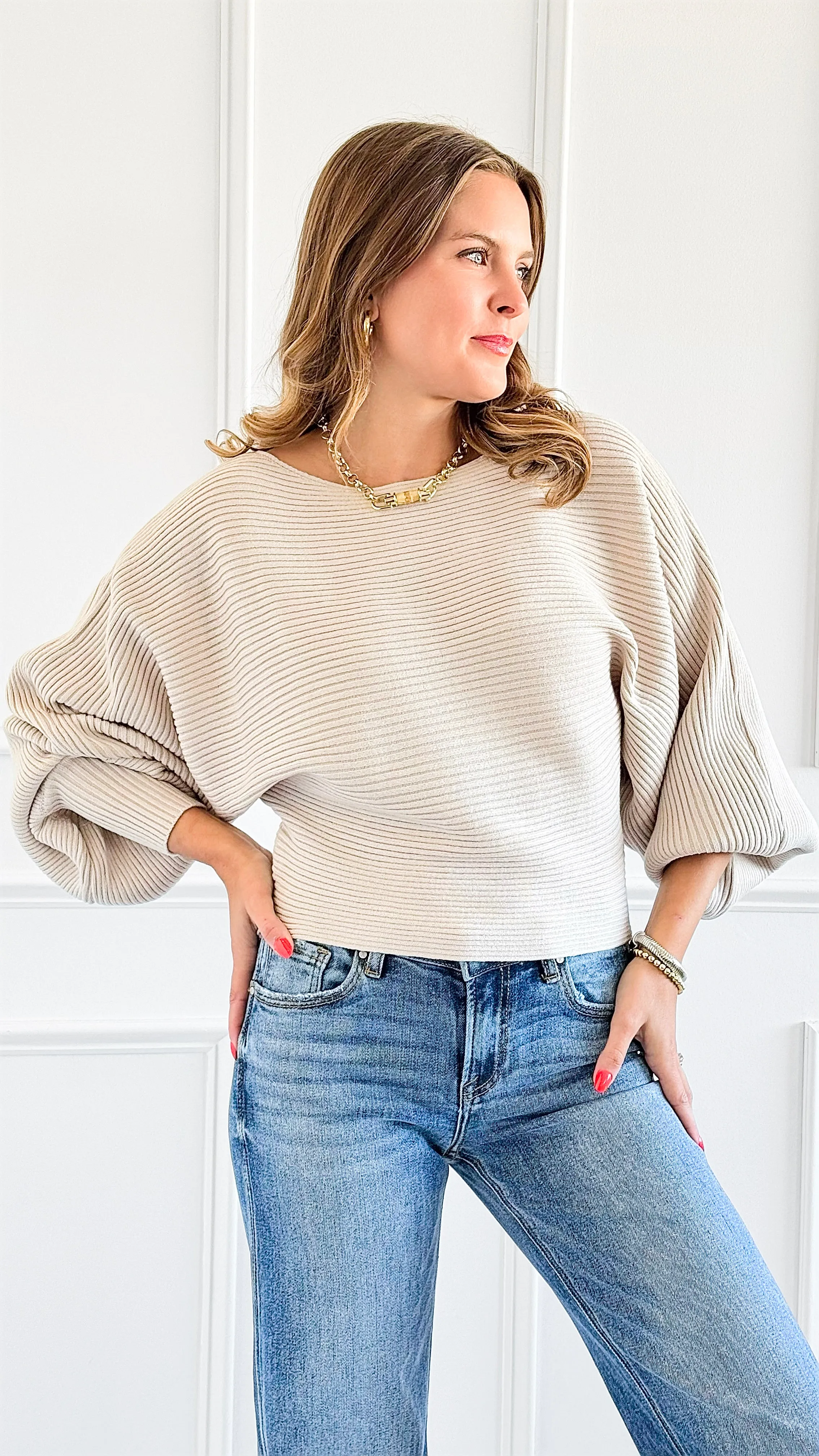 Soft Ribbed Knit Sweater - Sand Beige