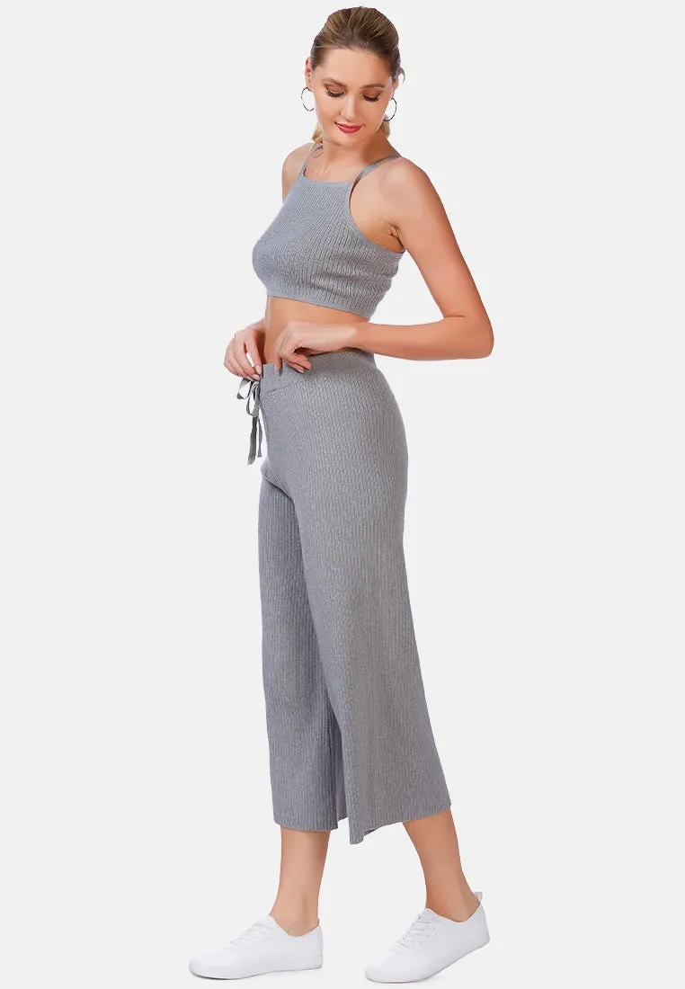 Solid Casual Drawstring Cropped Pants