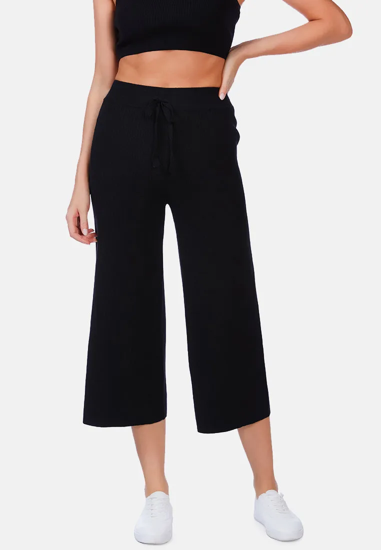 Solid Casual Drawstring Cropped Pants