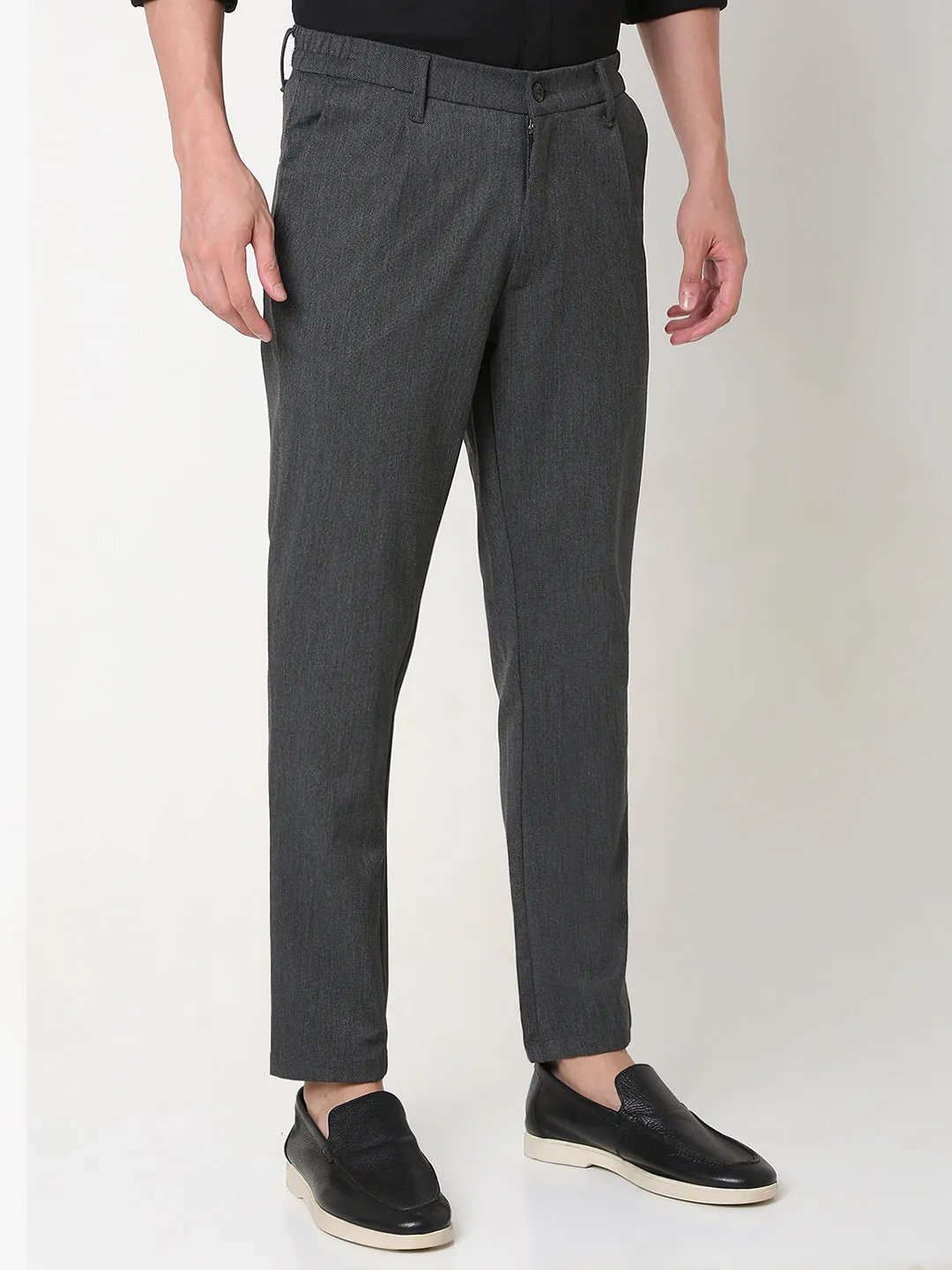 Spykar Grey Slim Fit Cotton Trouser For Men