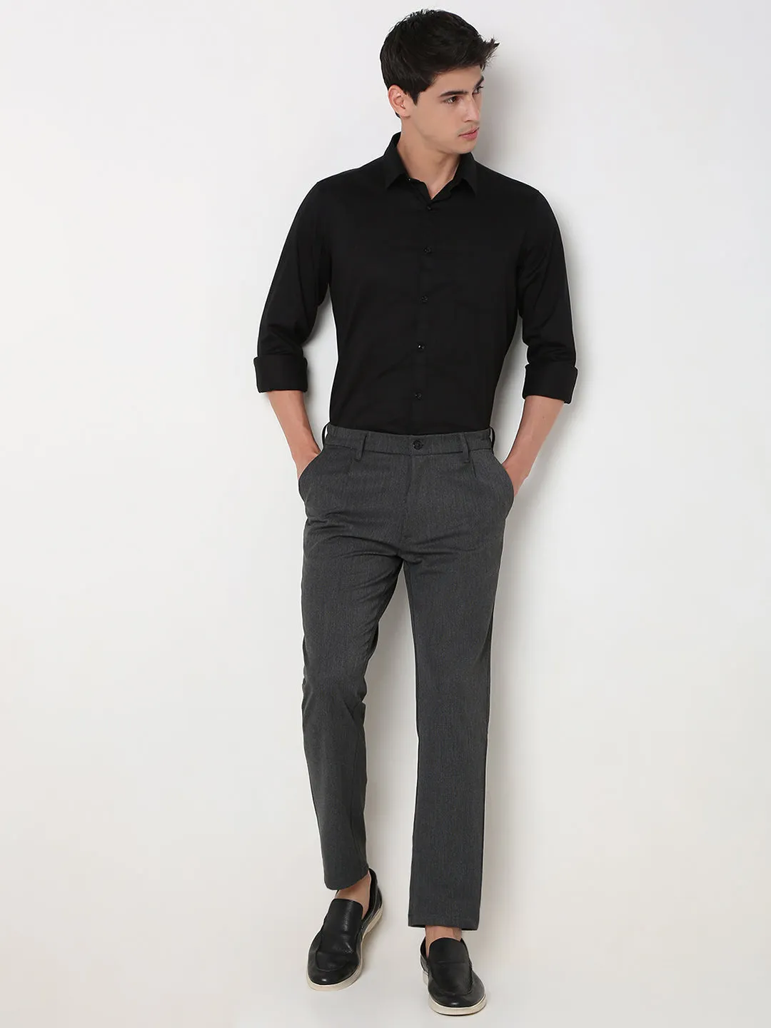 Spykar Grey Slim Fit Cotton Trouser For Men