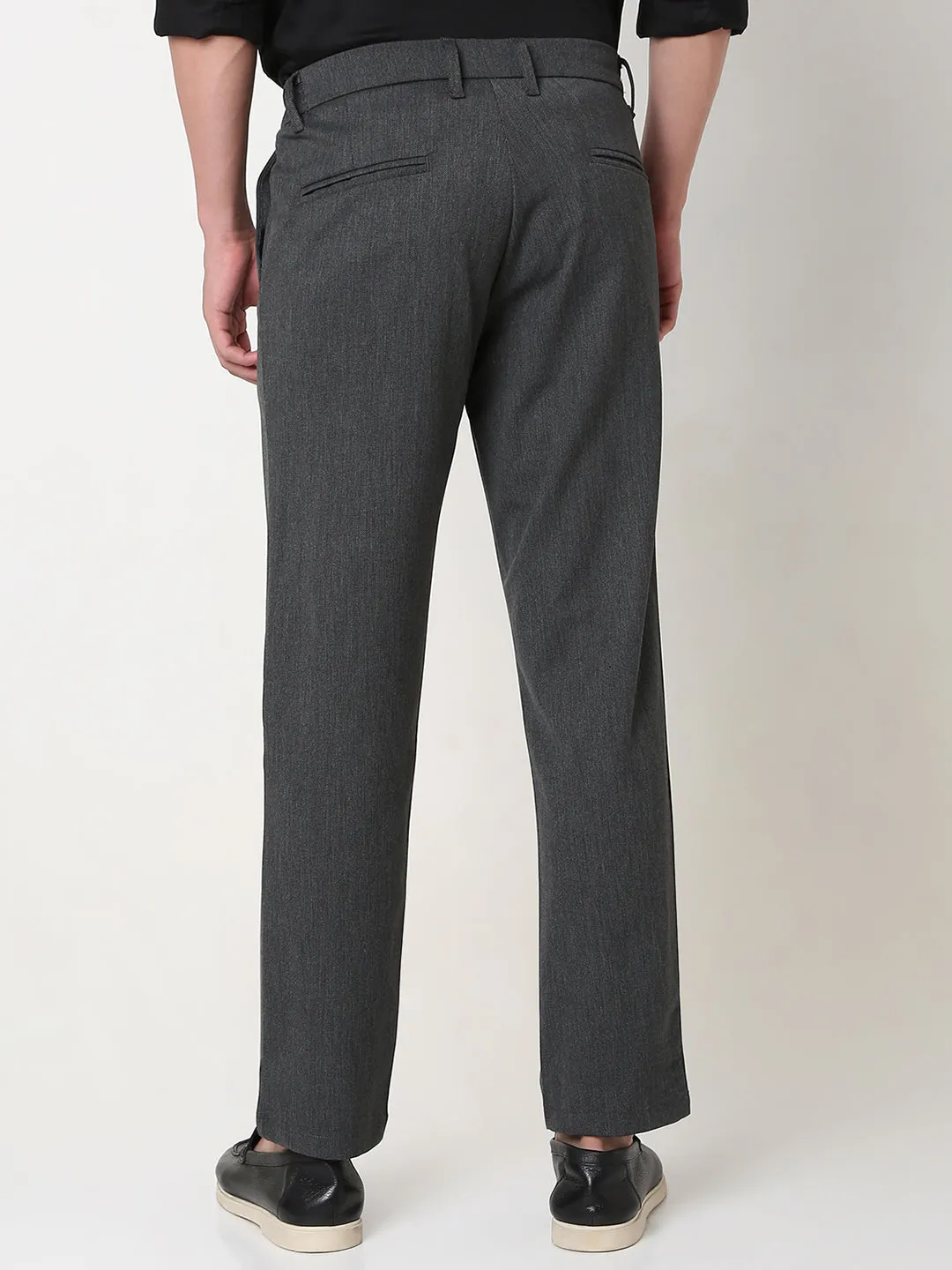 Spykar Grey Slim Fit Cotton Trouser For Men