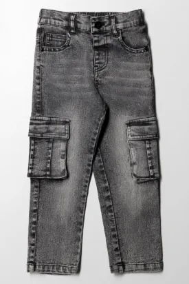 Straight Leg  Cargo Denim Jeans Black