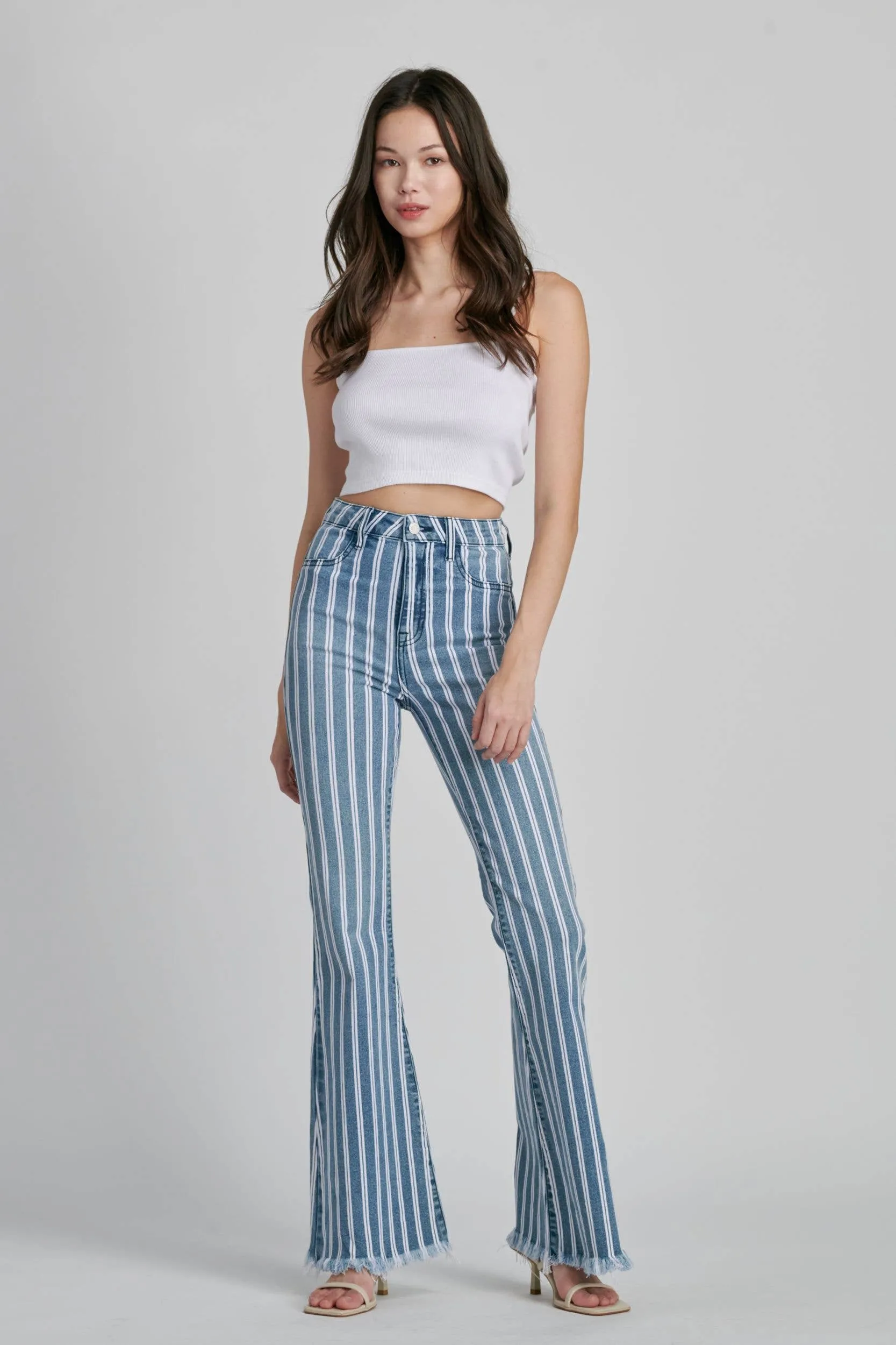 Striped Flare Jeans (Medium Wash)