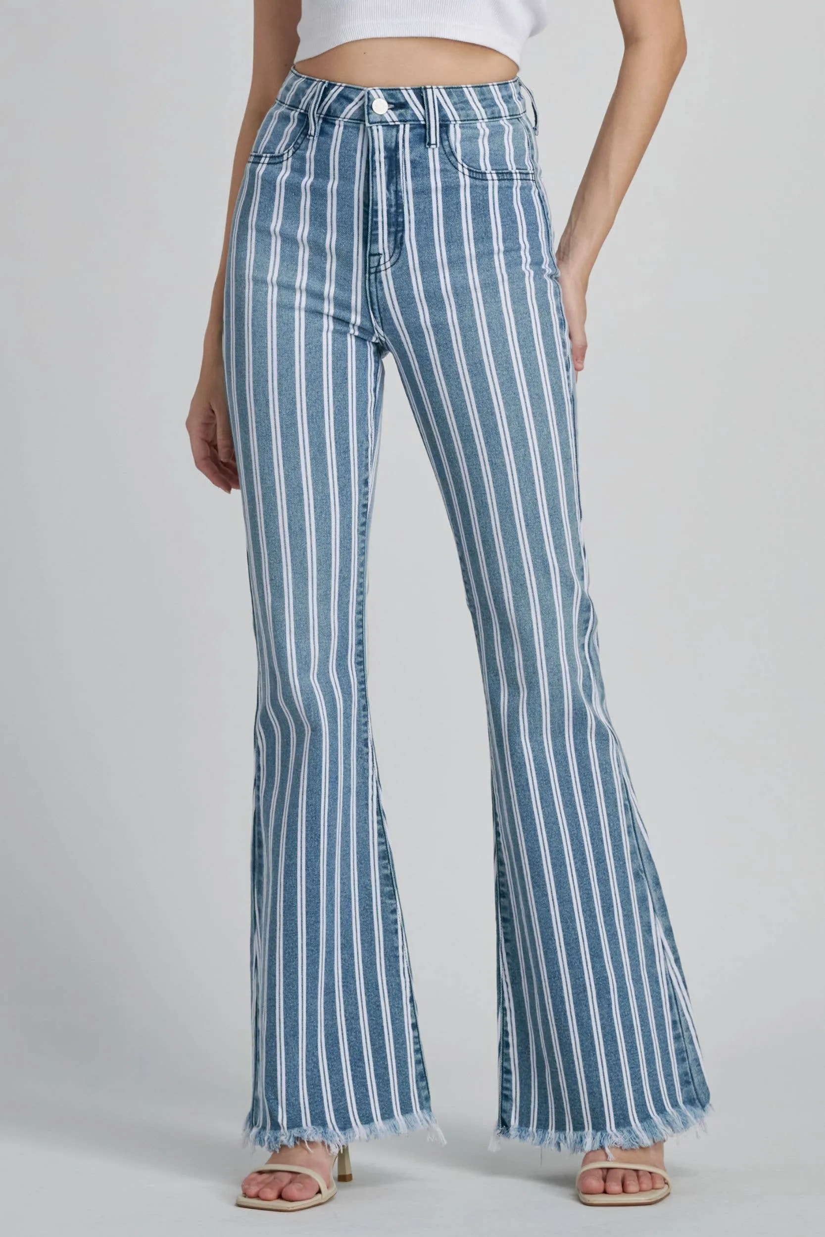 Striped Flare Jeans (Medium Wash)