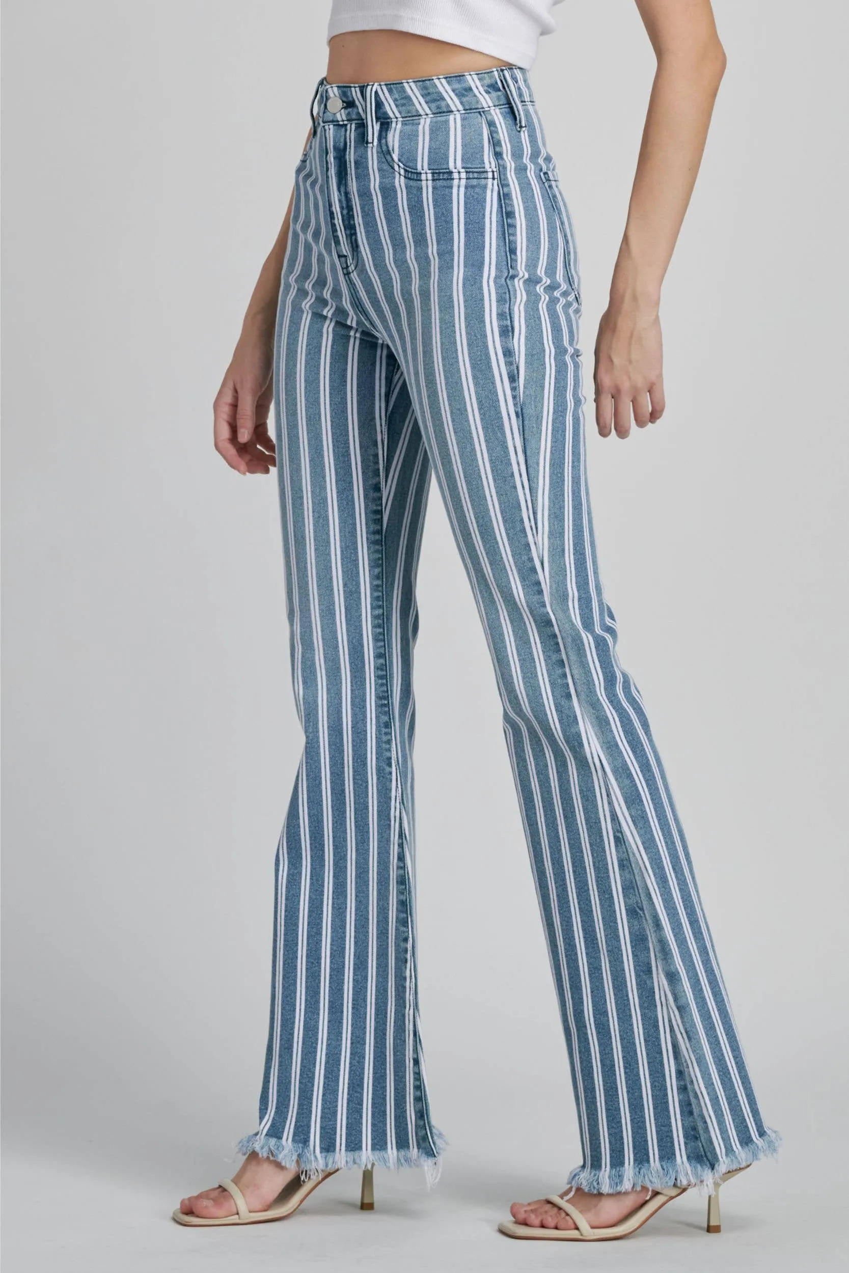 Striped Flare Jeans (Medium Wash)