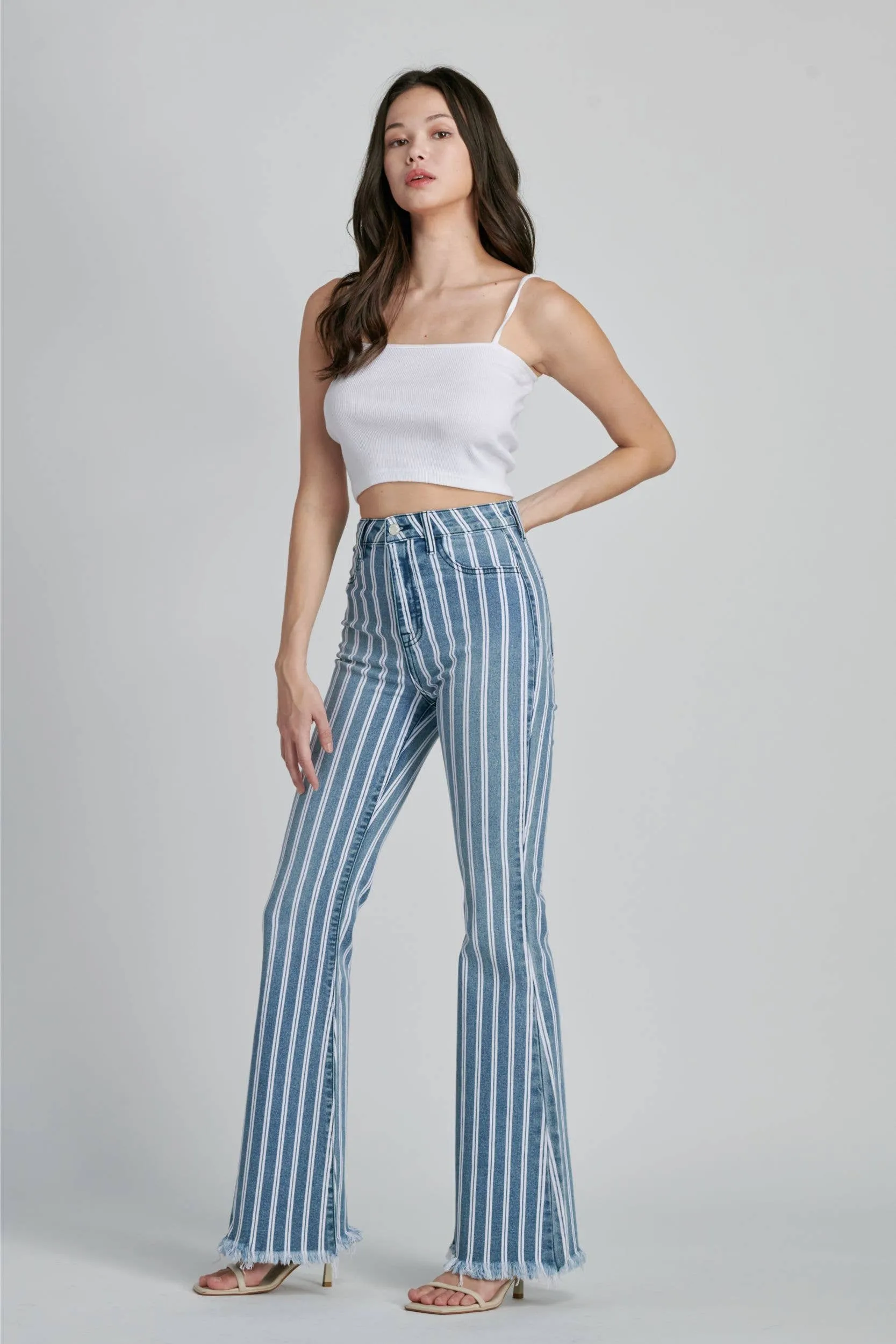 Striped Flare Jeans (Medium Wash)