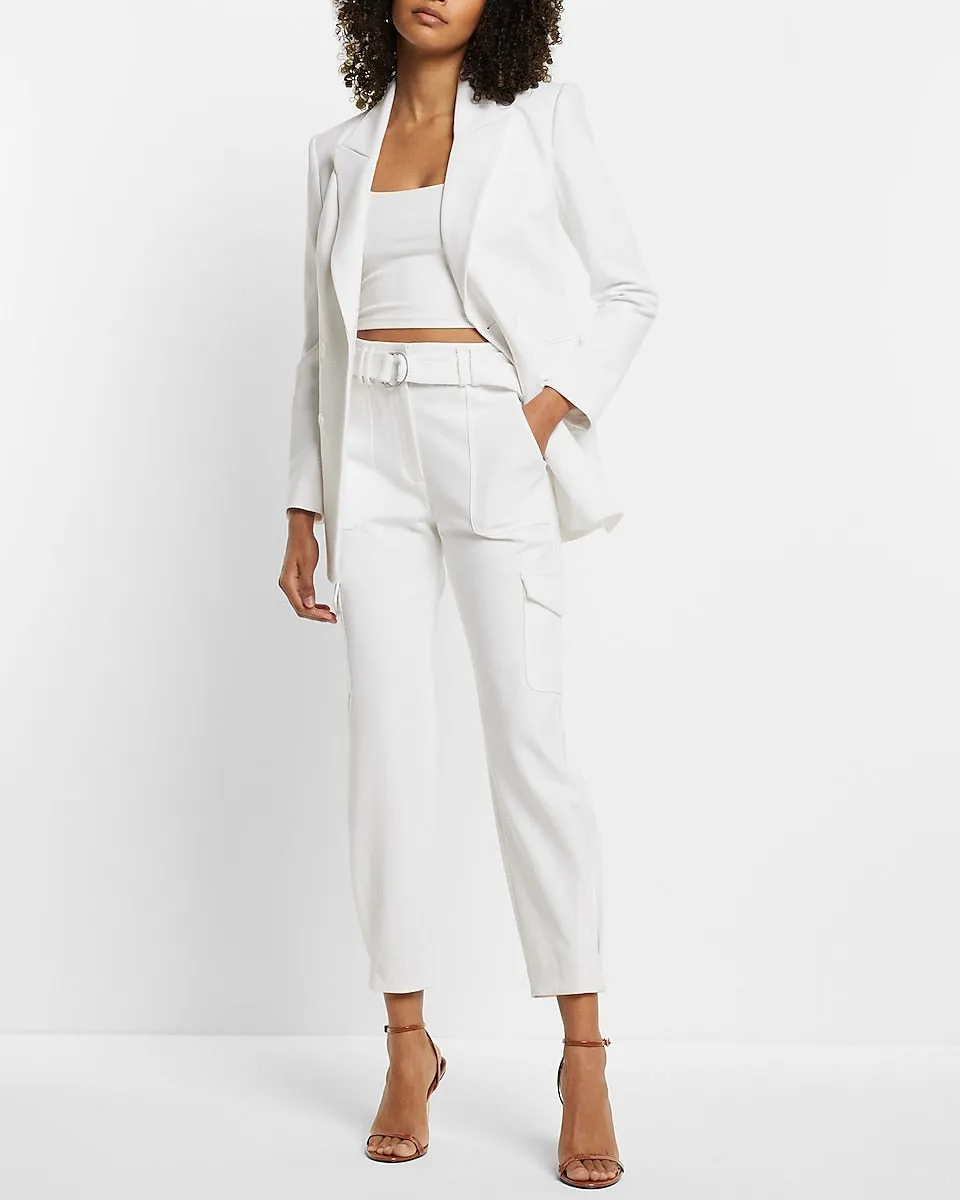 Super High Waisted Belted Cargo Pants in White