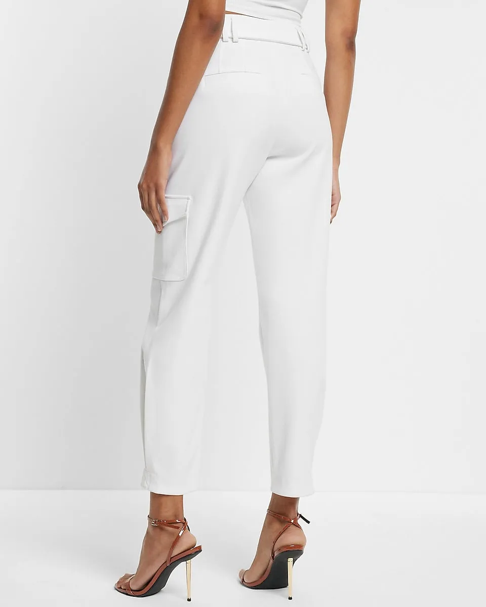 Super High Waisted Belted Cargo Pants in White