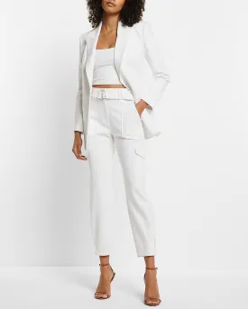 Super High Waisted Belted Cargo Pants in White