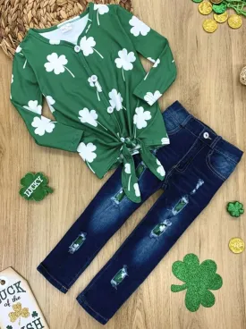 Sweet Shamrock Patched Jeans Set