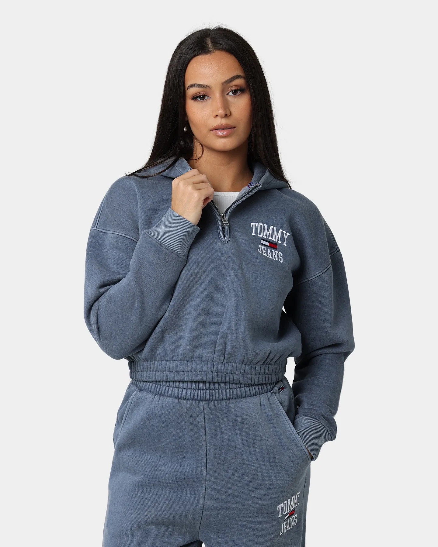 Tommy Jeans Super Cropped College Quarter-Zip Hoodie Lavender Grey