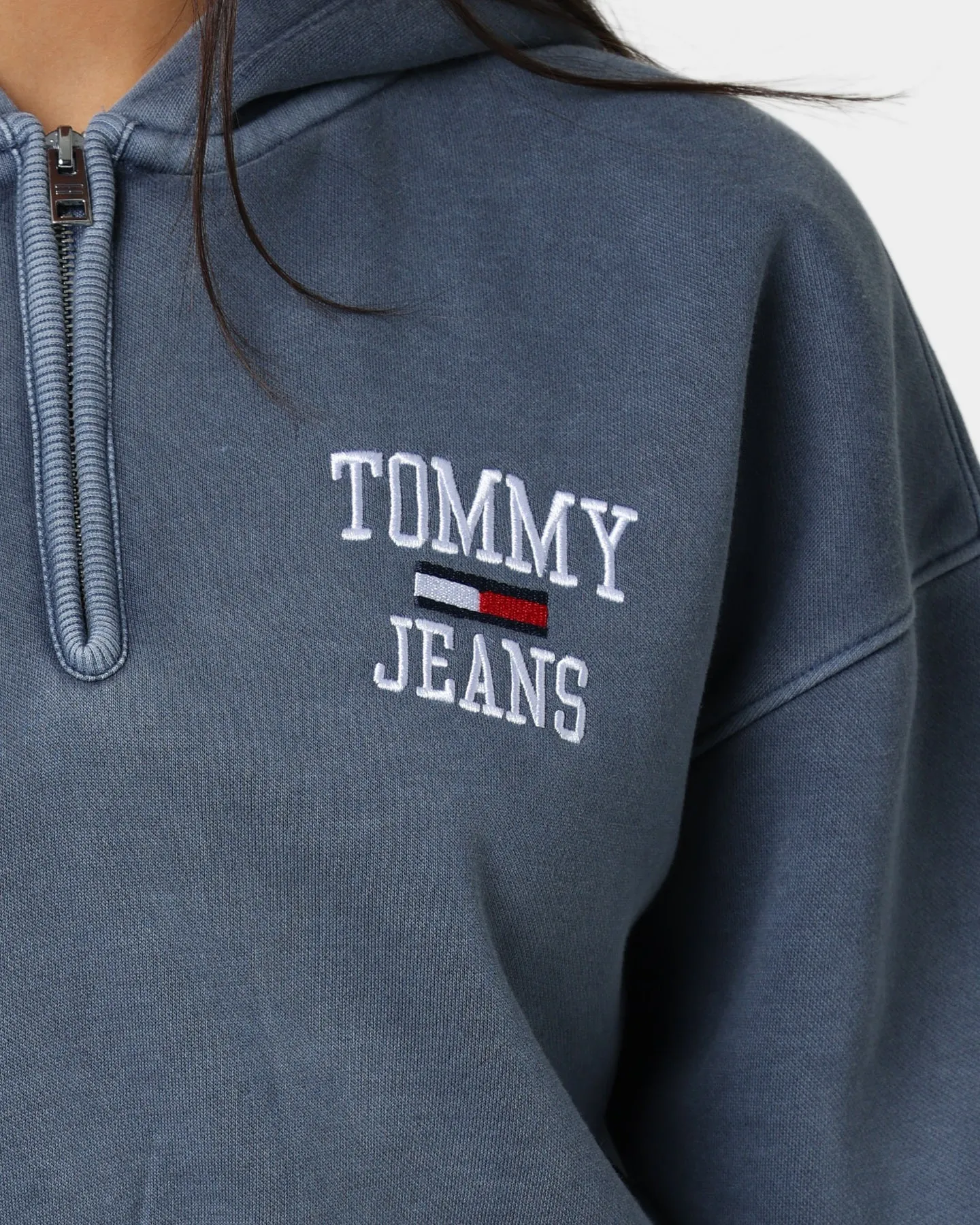 Tommy Jeans Super Cropped College Quarter-Zip Hoodie Lavender Grey