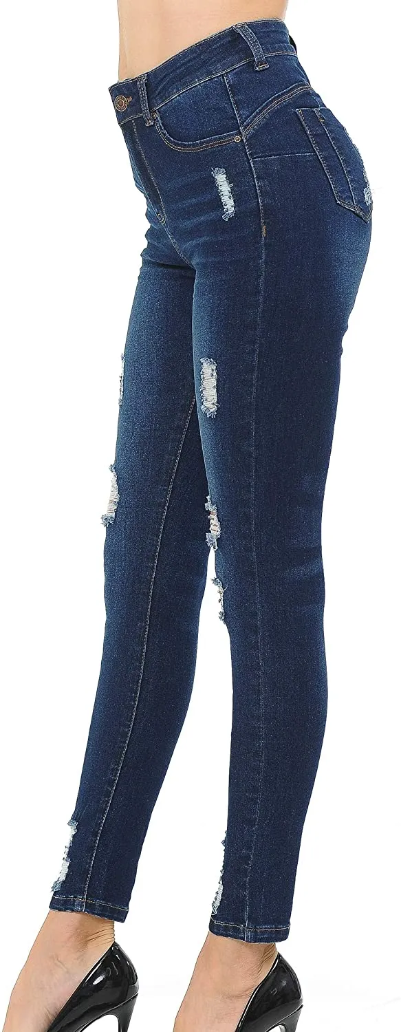 Wax Denim Women's Push-Up High-Rise Destructed Skinny Jean in True Stretch Fabric