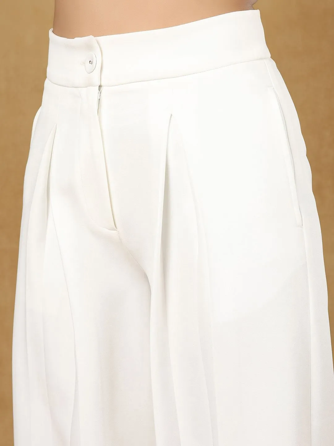 White Inverted Pleats High Waist Trouser