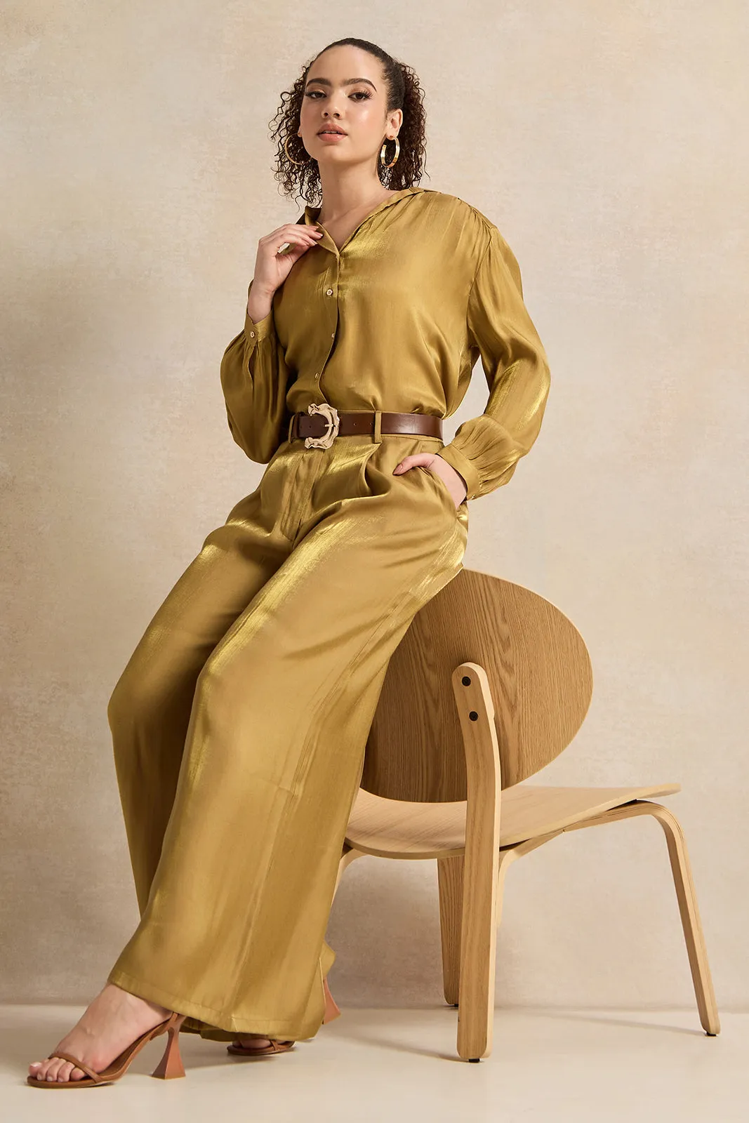 Women Gold Flared Trousers