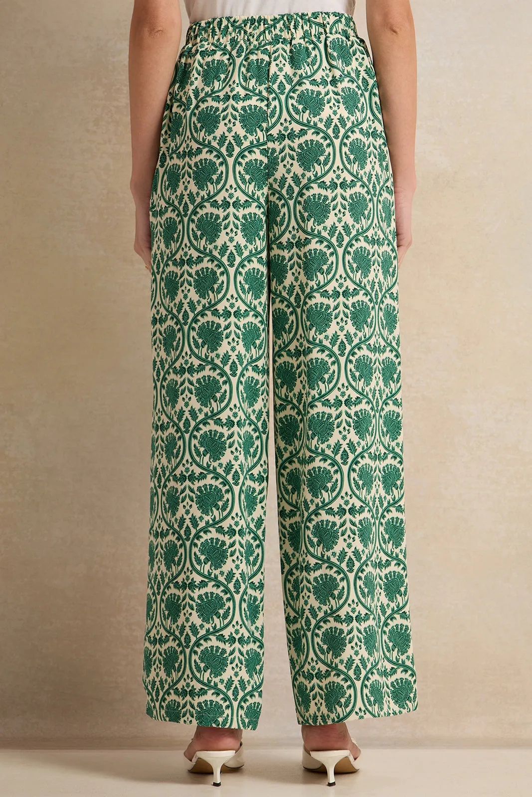 Women Green Printed Trousers