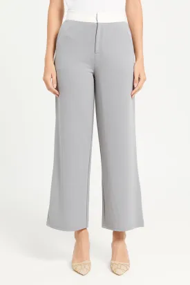 Women Grey Contrast Band Trousers