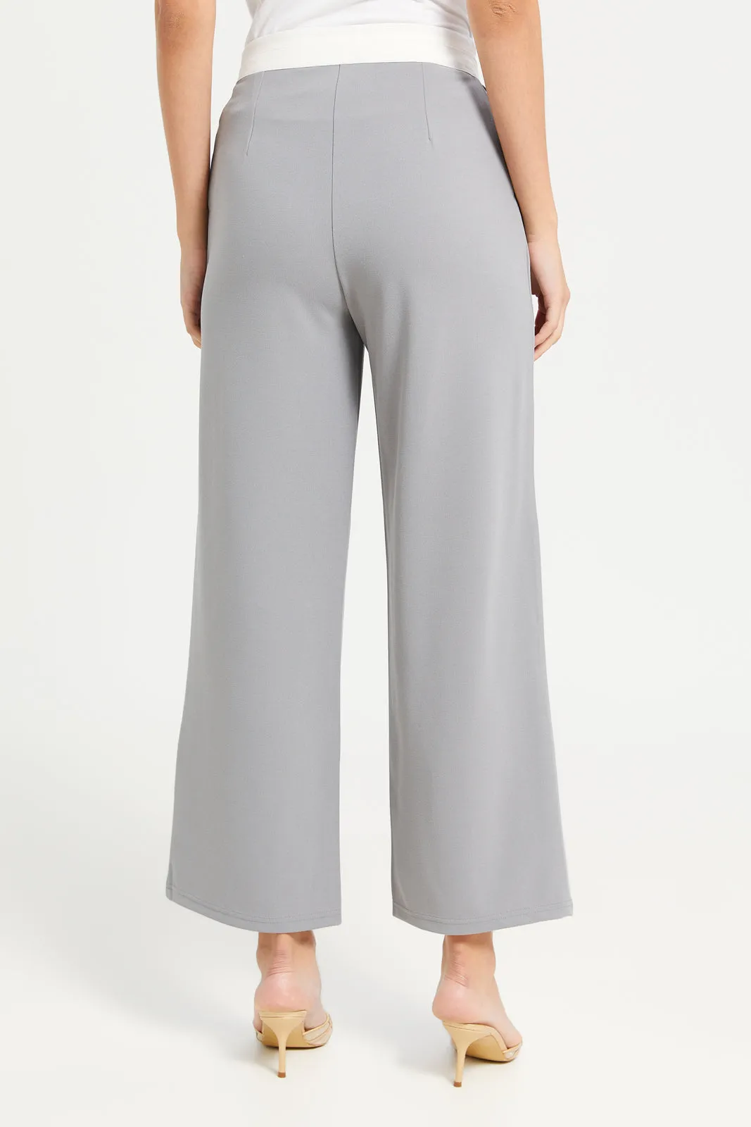 Women Grey Contrast Band Trousers