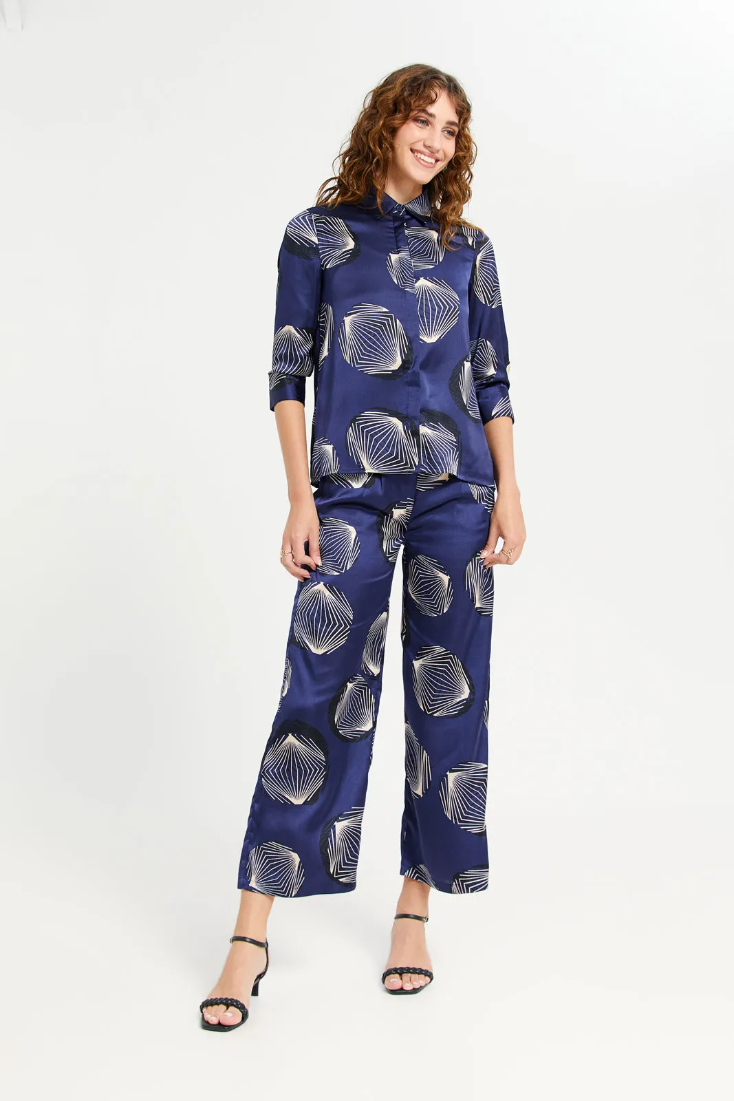 Women Navy Printed Trousers