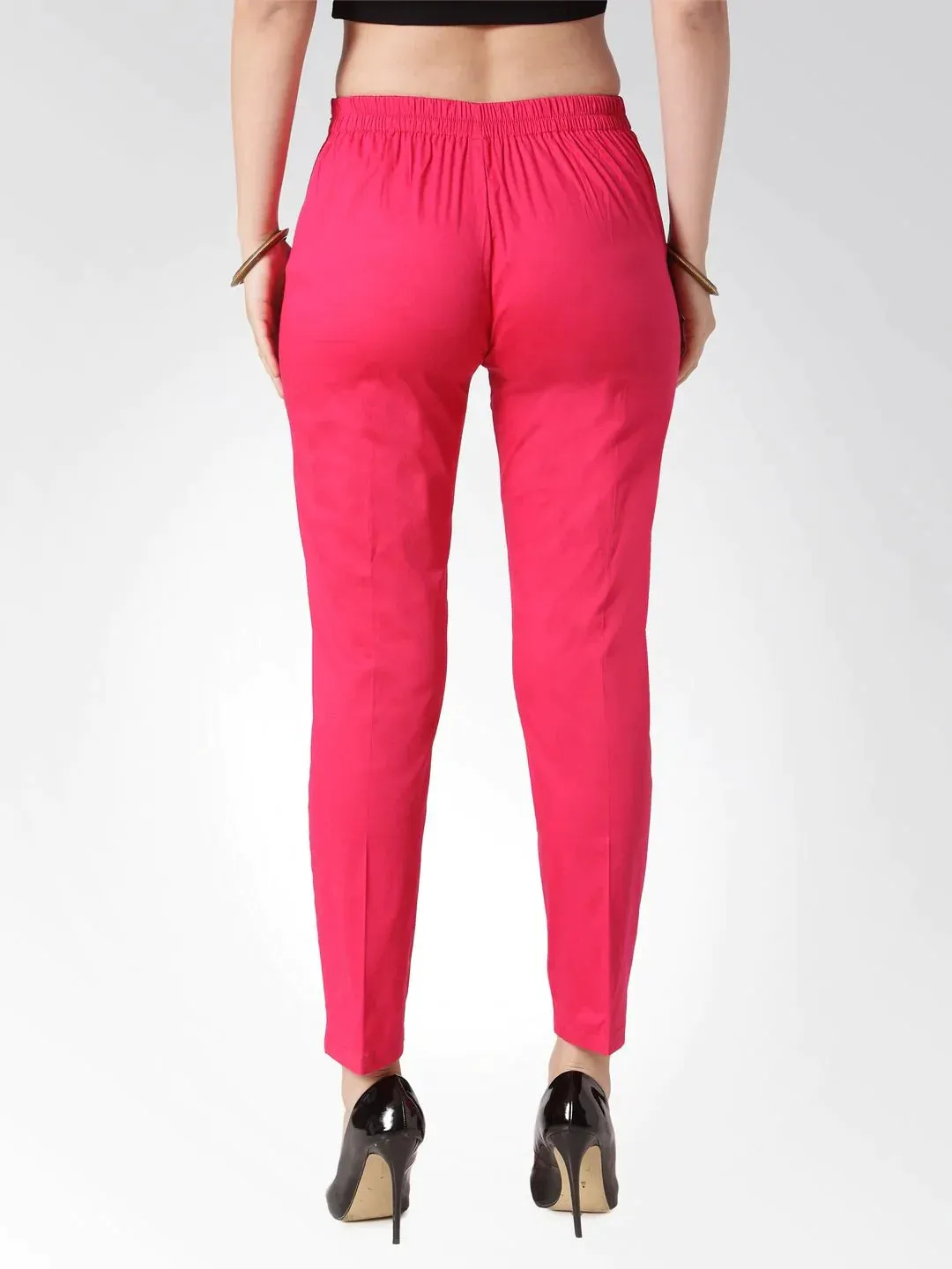 Women Pink Smart Slim Fit Solid Regular Trousers